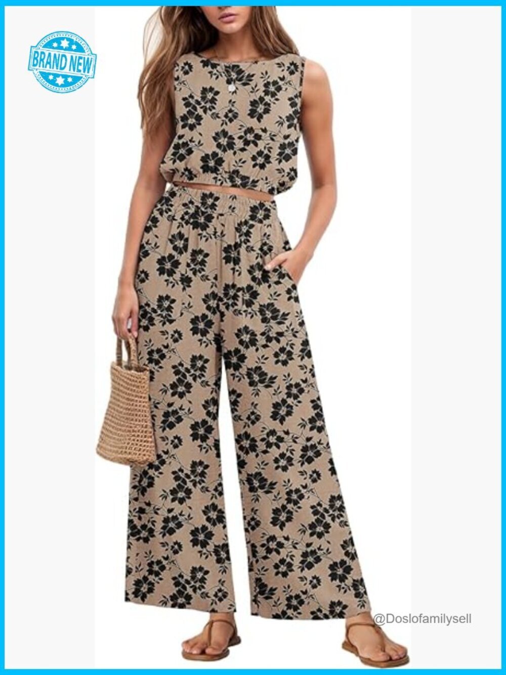 Sleeveless Crop Top Wide Leg Pant Sweat Set Women's Two Piece Tracksuit Lounge
